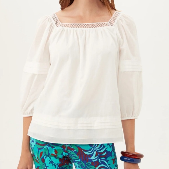 Trina Turk Tops - NWT Trina Turk Sz L Elarsa White Blouse with Mesh Detail